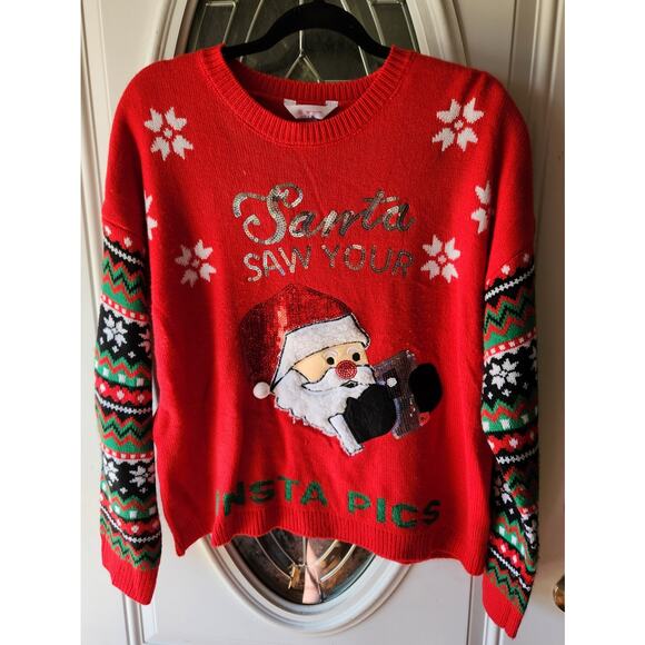 No Boundaries Santa Saw your INSTA Christmas Sweater Size XXL - Picture 1 of 4